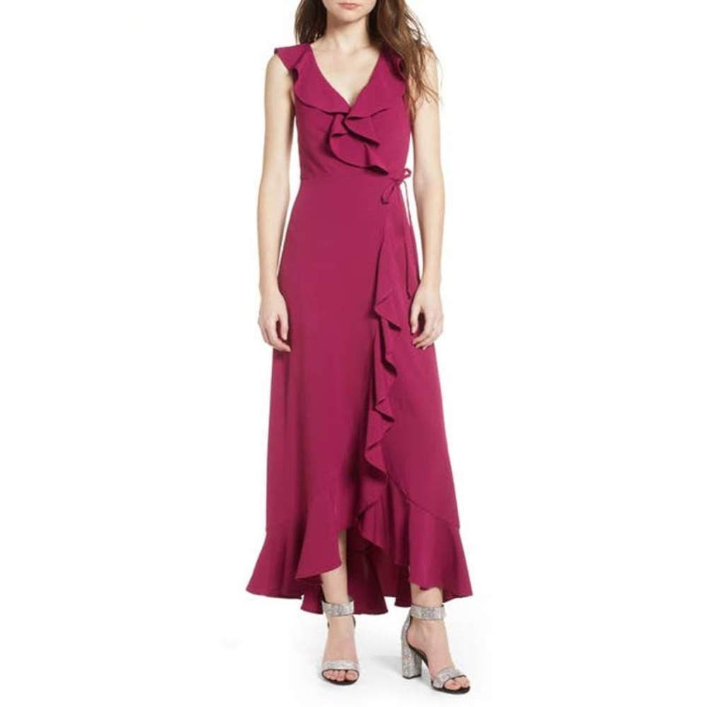 Leith Purple Boysen Ruffle Wrap Maxi Dress
